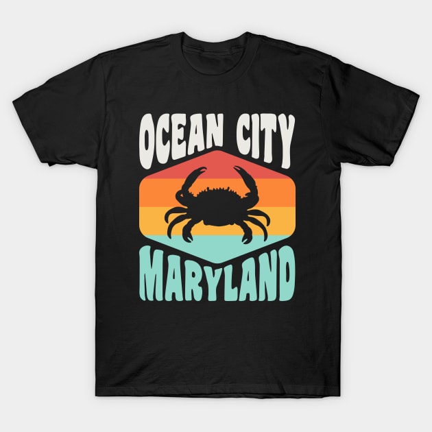 Ocean City Maryland Beach Vacation Crab Retro T-Shirt by PodDesignShop